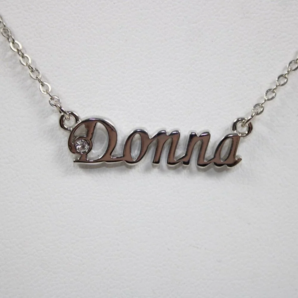 DONNA Name Silvertone Rhinestone 14.5" w 4.5" Multi Ring Ext Necklace - Picture 5 of 12